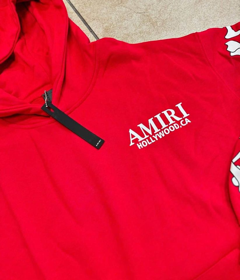 Red AMIRI Bones Stacked Logo Hoodie