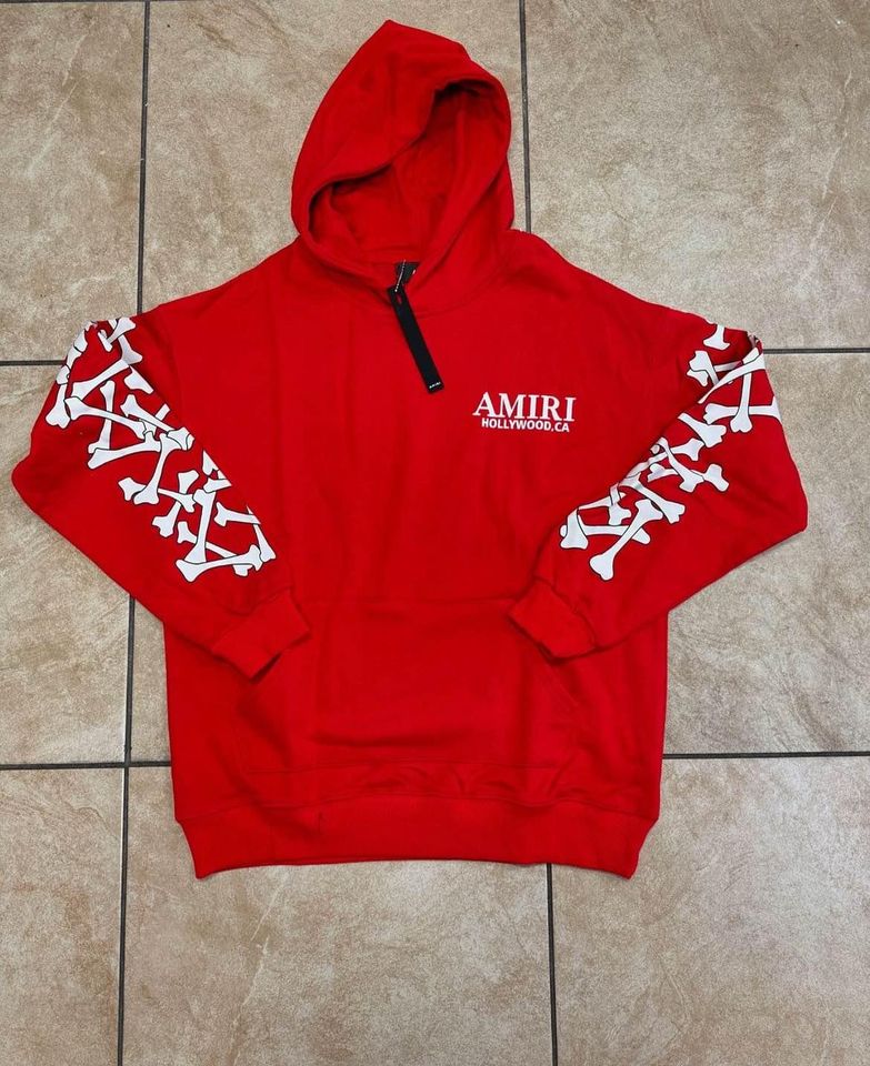 Red AMIRI Bones Stacked Logo Hoodie